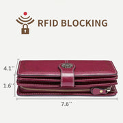 Women RFID Blocking Leather Wallet Multi-slot Credit Card Holder Clutch