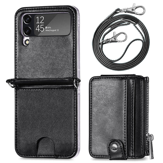 Phone Case For Z Flip3 PU Leather Crossbody Folding Wallet