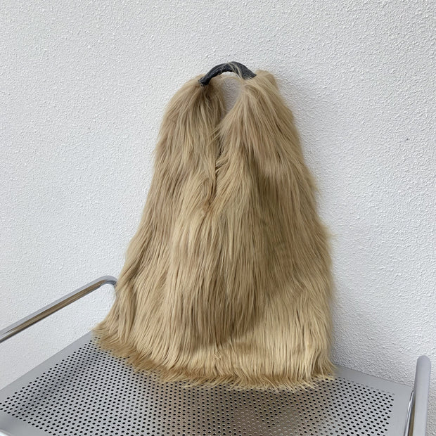 Large Shoulder Bag For Women Party Faux Fur Plush Tote