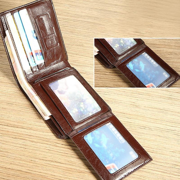 Large Capacity Trifold Genuine Leather Wallet