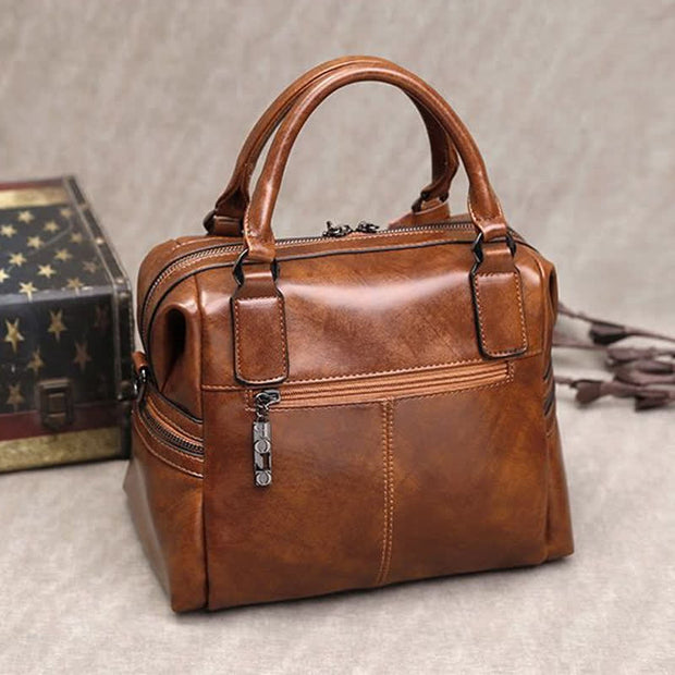 Retro Oil Wax Leather Rivet Handbag Tote Satchel Crossbody Bag
