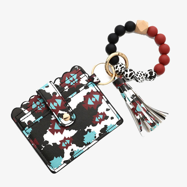 Western Card Holder Silicone Bead Bracelet Tassel Purse For Women