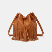 Tassel Crossbody Bag for Women Faux Leather Bucket Handbag Tote Satchel