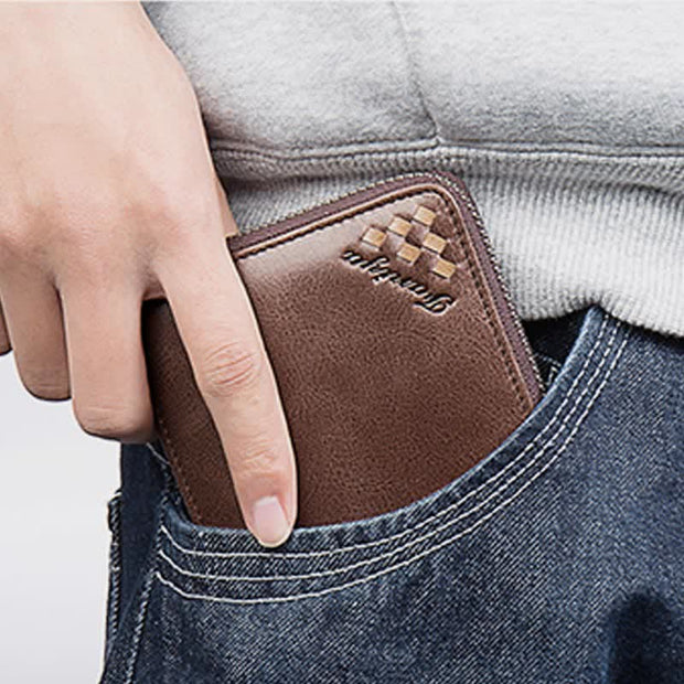 Men's Genuine Leather Zip Around Bifold Wallet Card Holder