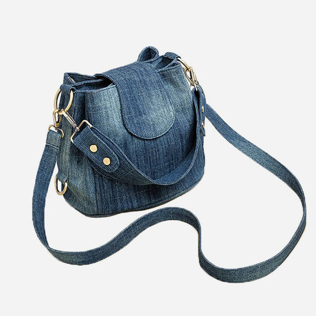Denim Underarm Bucket Bag For Women Large Top Handle Bag