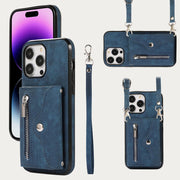 iPhone 15/14/13/12 Casual Zipper Cellphone Protective Case with Card Slot