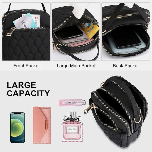 Small Crossbody Purse for Women Triple Zip Cell Phone Quilted Handbag