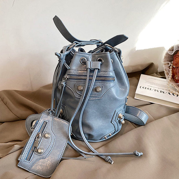 Shoulder Bag for Women Stylish Pleated PU Leather Drawstring Crossbody Bag