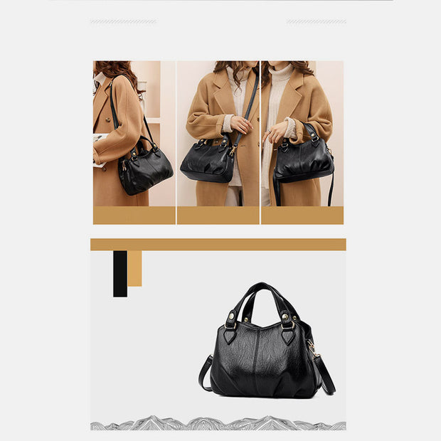 Women's Triple Compartment Satchel Leather Top-Handle Purse Crossbody Bag Handbag