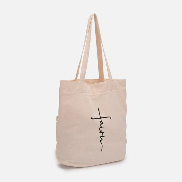 Simple Canvas Linen Tote Vertical Large Market Shoulder Bag