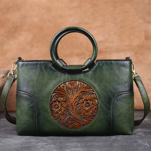 Vintage Embossing Floral Luxury Top-Handle Bag