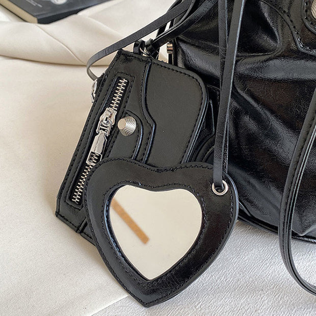 Shoulder Bag for Women Stylish Pleated PU Leather Drawstring Crossbody Bag