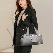 Triple Compartment Satchel Handbags Leather Shoulder Bag Top Handle Purse