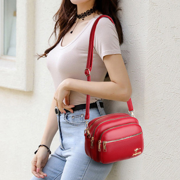 Multiple Layers Leather Round Purse For Women Simple Crossbody Bag