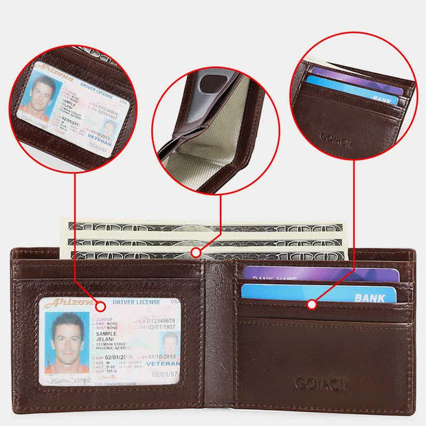 Bifold Quick Access Oil wax Leather Wallet BFID Blocking Card Holder