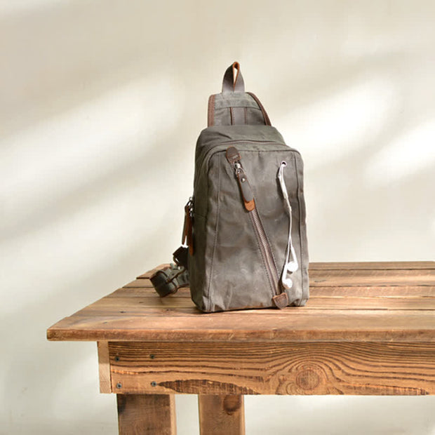 Canvas Sling Bag Shoulder Chest Pack Travel Hiking Crossbody Daypack