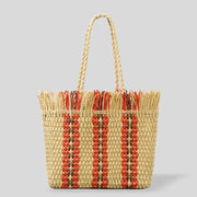 Tote Bag For Women Casual Vertical Stripes Straw Beach Bag