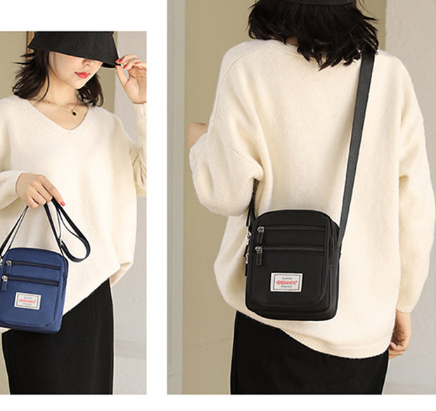 Functional Women Purse Multi-Pocket Solid Color Nylon Crossbody Bag Shoulder Bag