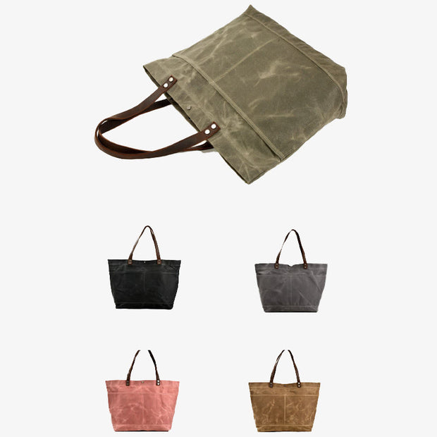 Wax Canvas Tote Bag Concise Handbag Shopping Purse For Women