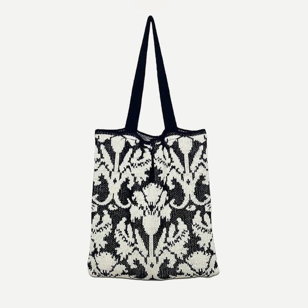 Large Capacity Fashion Tote Floral Print Weaving Handbag Shoulder Purses