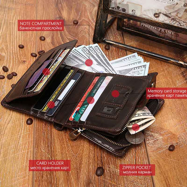 Multi-Slot Classic Business Genuine Leather Thir-Fold Wallet