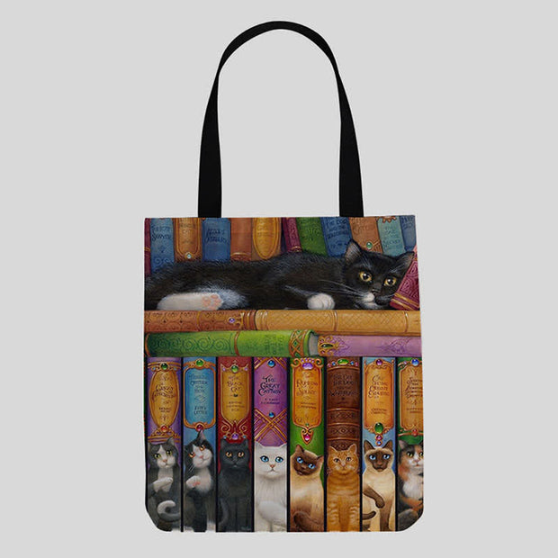 Cute Kitty Canvas Tote Bag for Women Men Multifunction Shoulder Purses