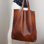 Retro Large Capacity Tote Handbag Oil Wax Leather Shoulder Shopping Bag