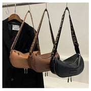 Wide Strap Purse Ladies Double Zipper Large Vintage Crossbody Bag