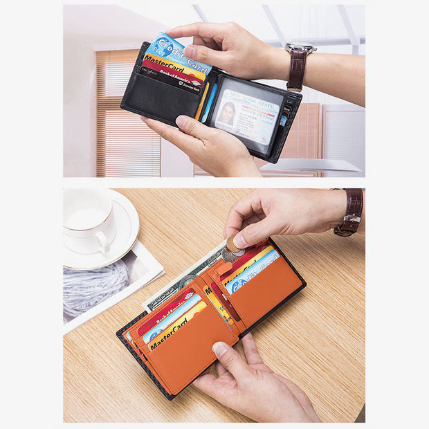 Mens RFID Leather Wallet Multiple Card Slots Short Money Clip