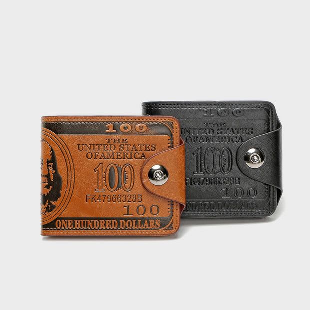 Wallet For Men Leather Dollar Clip Magnetic Buckle Short Purse