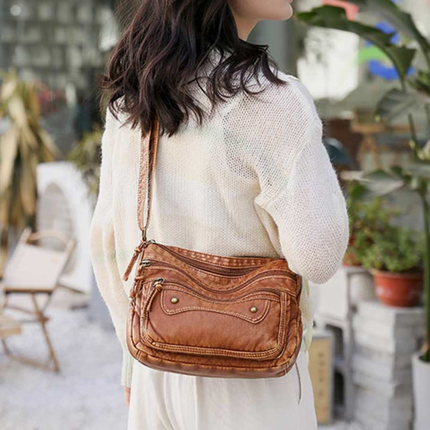Crossbody Bag for Women Brown Rivet Leather Daily Shoulder Bag