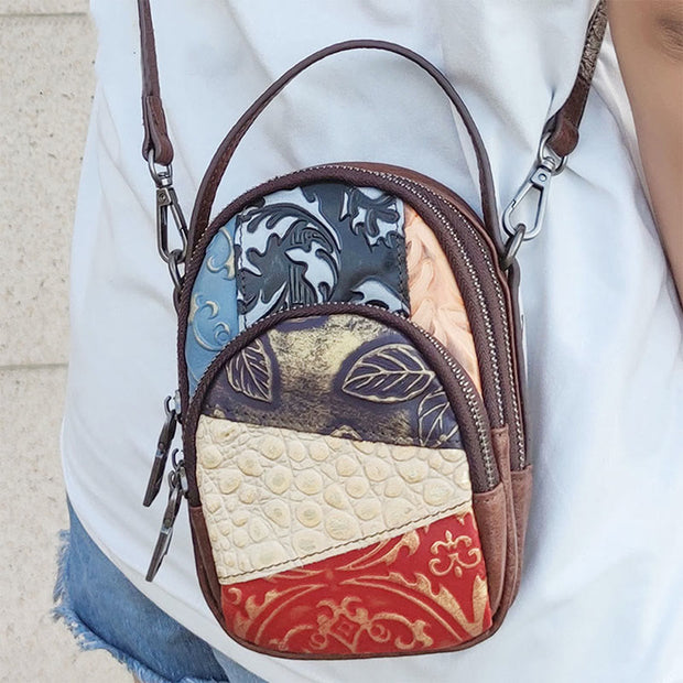 Phone Bag For Women Color Random Stitching Leather Crossbody Bag