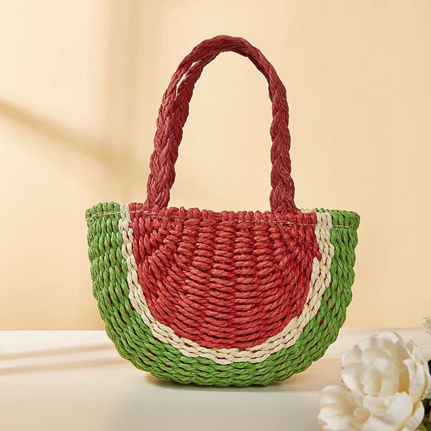 Beach Bag For Women Watermelon Pattern Portable Straw Crossbody Bag