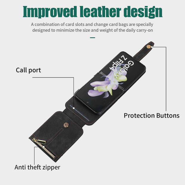 Phone Case For Samsung Z Flip 4 Card Zipper Protective Flip Cover