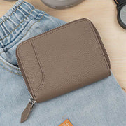 RFID Blocking Small Compact Zip Around Wallet Genuine Leather Coin Purse