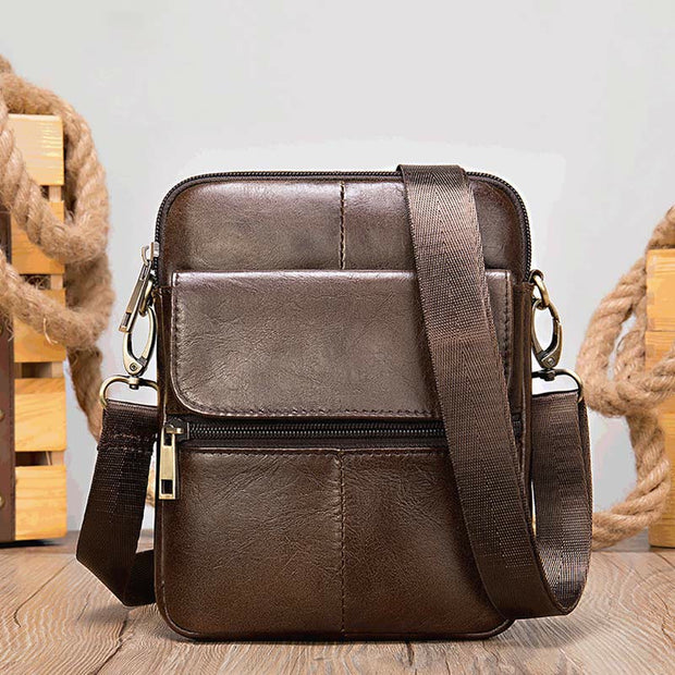 Messenger Bag for Men Multi-Pocket Genuine Leather Business Crossbody Bag