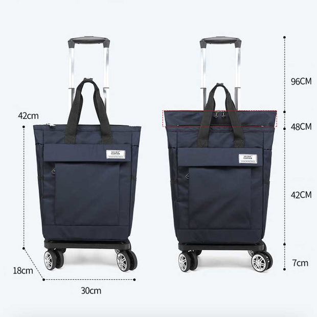 Rolling Tote For Short Travel Lightweight Pull Rod Shopping Handbag