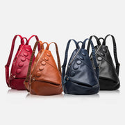 Solid Color Leather Backpack For Women Youth Travel Purse