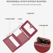 Triple Fold Wallet For Women Buckle Leather Portable Small Purse