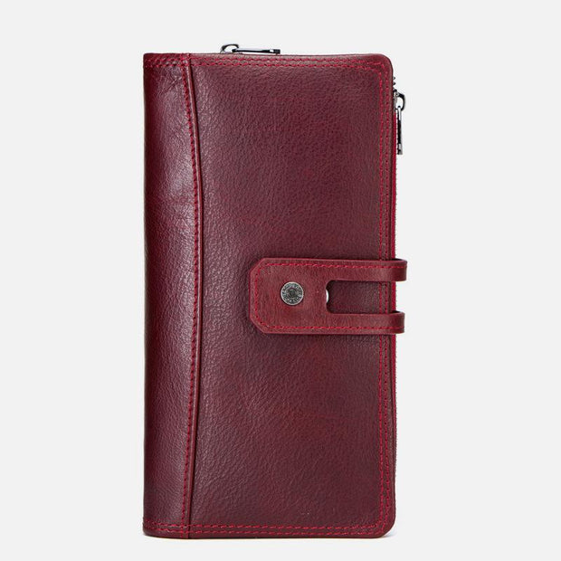 Genuine Leather Multifunctional Trifold Buckle Purse