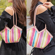 Handbag For Women Shopping Basket Lightweight Irregular Straw Shoulder Bag