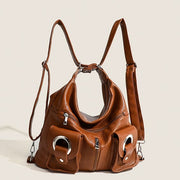 Double Compartment Soft Leather Crossbody Bag Convertible Backpack for Women