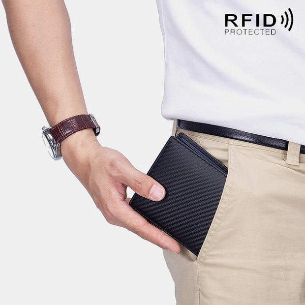 RFID Multi-Slot Embossing Genuine Leather Thir-Fold Super Slim Short Wallet
