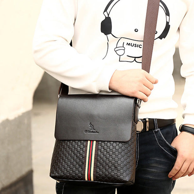Messenger Bag for Men Casual Brown PU Leather Crossbody Bag