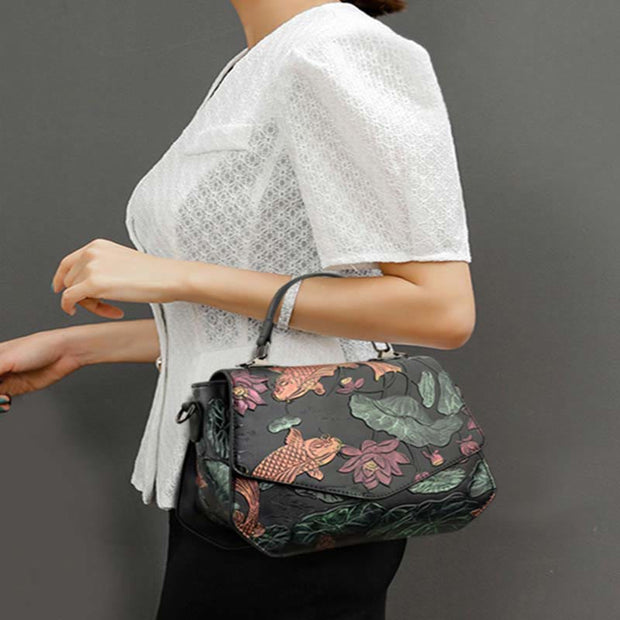 Top-Handle Bag for Women Large Capacity Ethnic Embossed Shoulder Bag