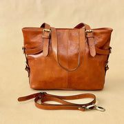 Vintage Leather Tote Shoulder Bag Large Crossbody Handbag for Women