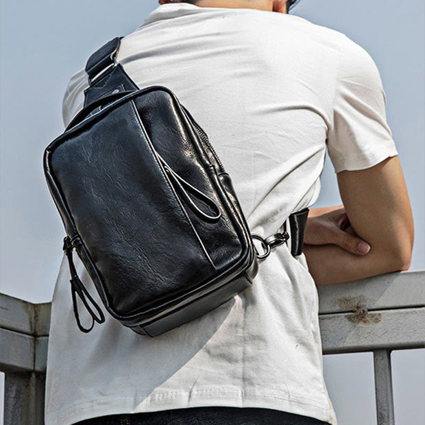 Sling Bag For Men Leisure Sports Leather Crossbody Bag
