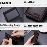 RFID Multi-Slot Large Capacity Genuine Leather Thir-Fold Short Wallet