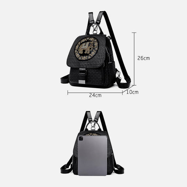 Multifunctional Travel Backpack Womens Clamshell Buckle Soft Leather Daypack