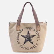 Canvas Shoulder Bag Five Pointed Star Print Handbag For Women